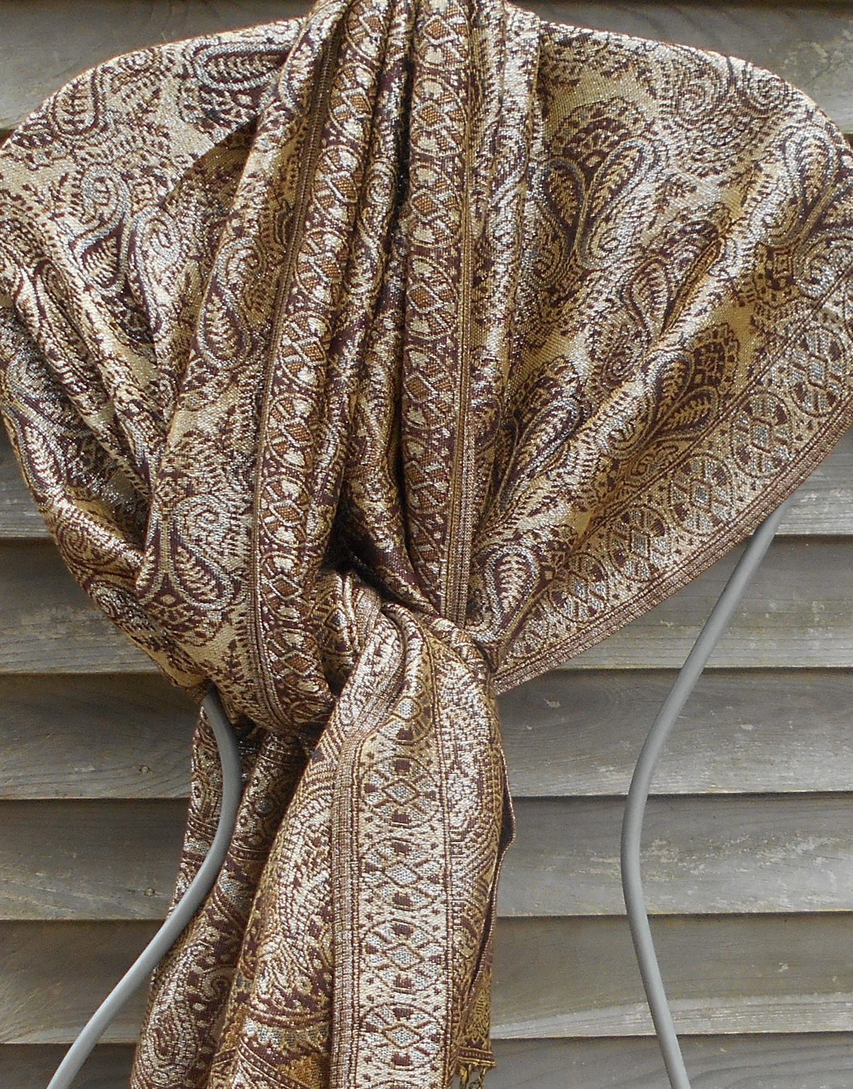 Festival Pashmina,Cashmere Shawl,Brown and Silver Pashmina,Best Friend