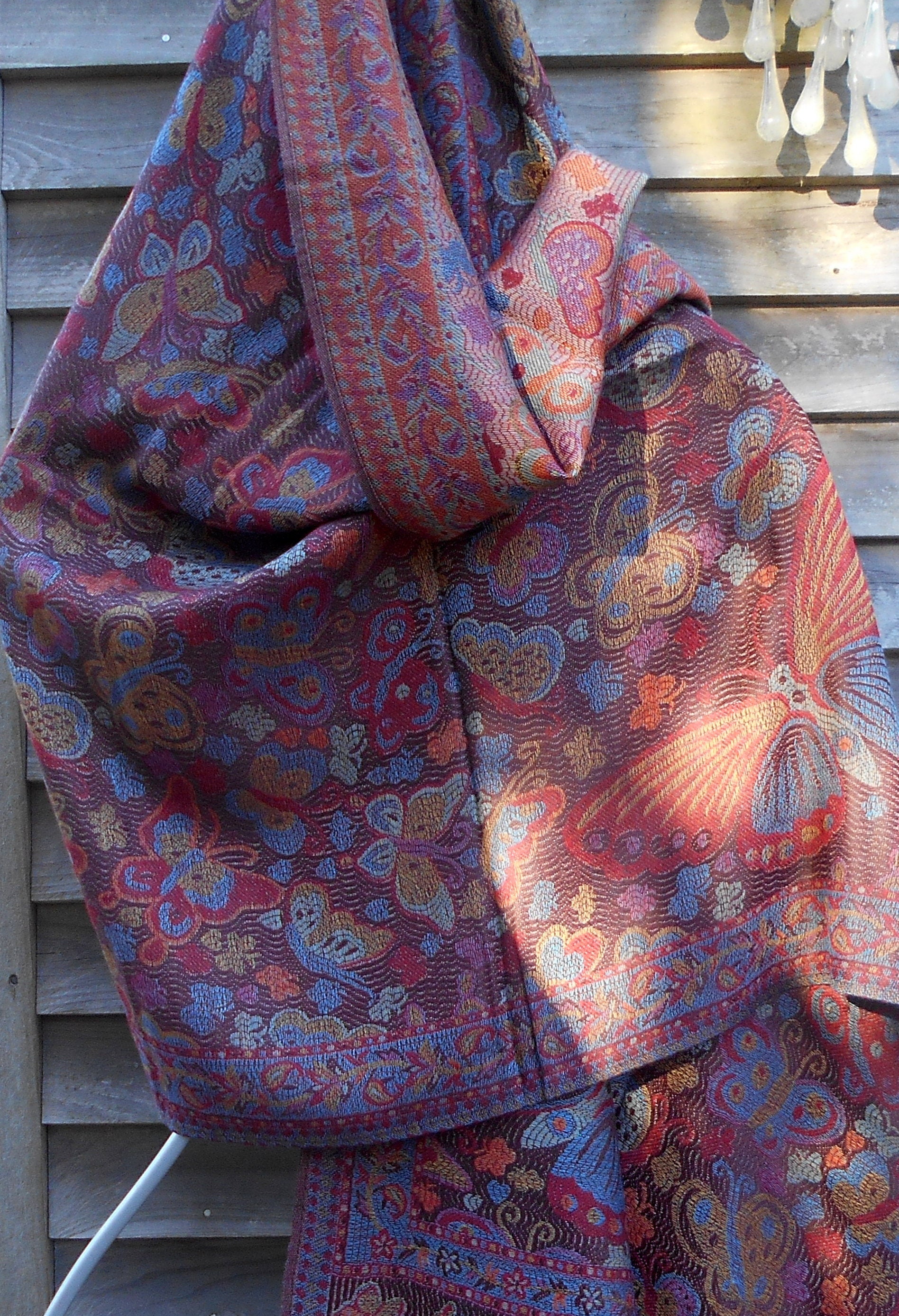 Pashmina,Rave pashmina,Floral Pashmina,Blue and Brown Butterfly Shawl