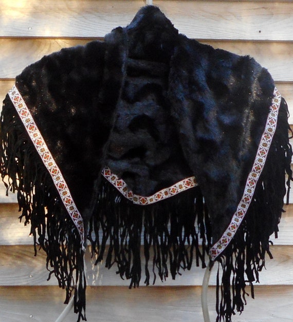 Electric Forest,Black Faux Mink Shawl, Bridal Sha… - image 6