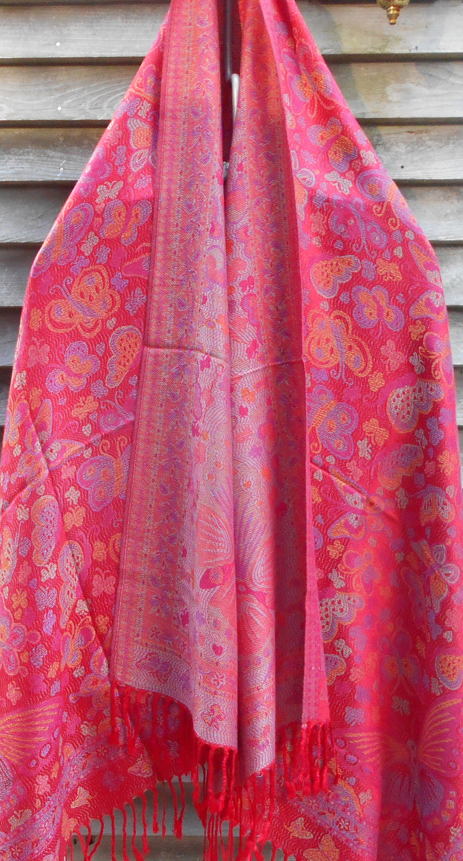 Pashmina, Rave pashmina,Red and Blue Butterfly Shawl, Mother of the