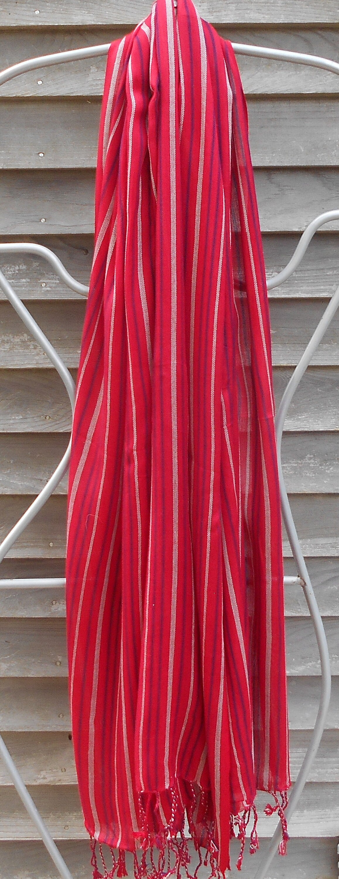Festival Scarf,Preppy Scarf,Red Striped Rayon Scarf,Unisex Scarf,Head
