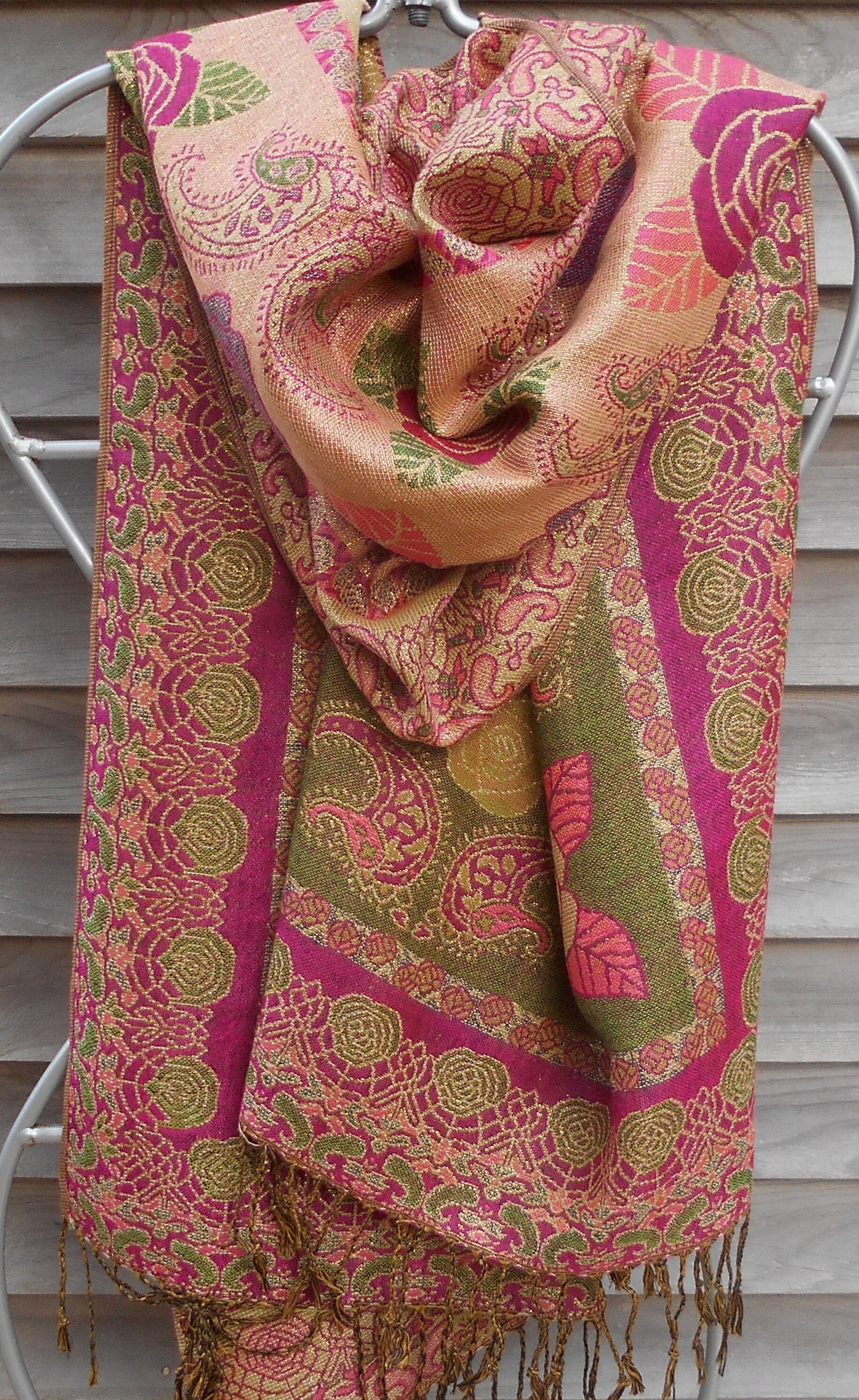 Festival Shawl,Olive Green,Pink and Gold Pashmina ,Cashmere Shawl ...