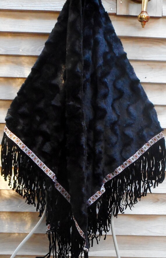 Electric Forest,Black Faux Mink Shawl, Bridal Sha… - image 3