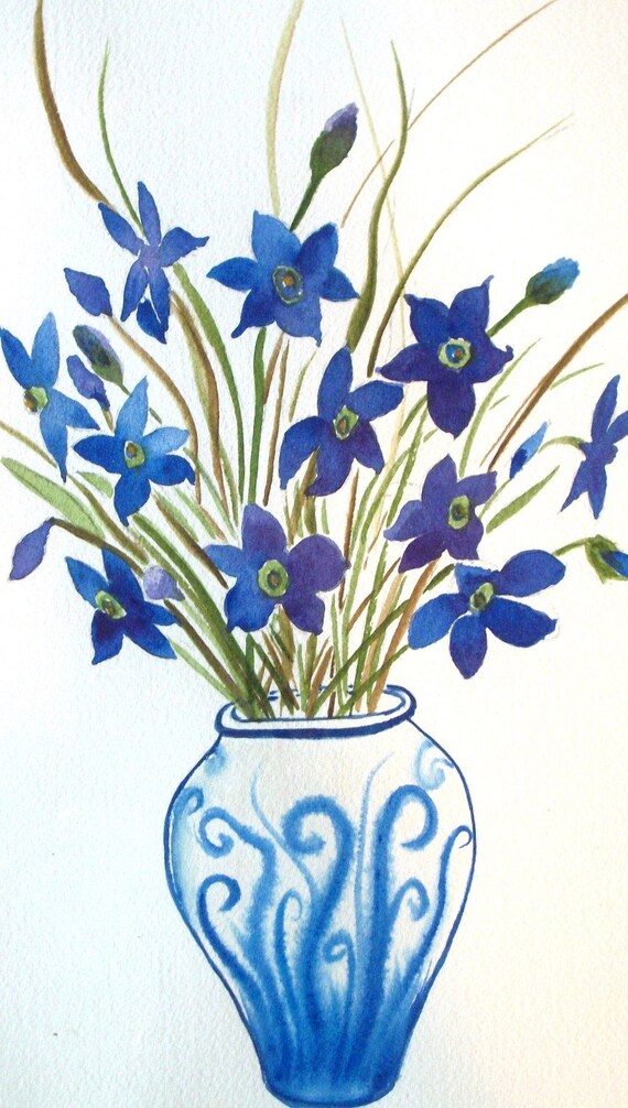 Items similar to Original Watercolor Painting Blue on Blue on Etsy