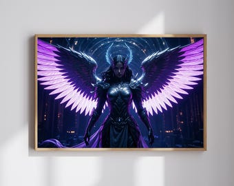 Fantasy Character AI Poster | Hyperrealistic Archangel With Wings Female | Wall Art | Instant Download