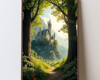 Poster paesaggistico con intelligenza artificiale / Un paesaggio fantastico / Decorazione murale / Download immediato