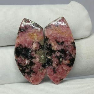 Natural Rhodonite Wing Cabs | Rose Nebula Pair for Earrings, Wire Wrap