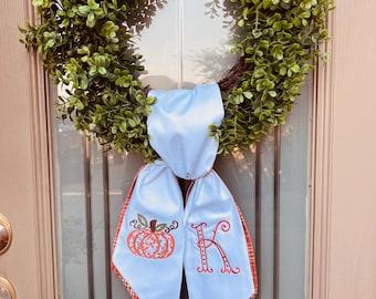 Fall Pumpkin Wreath Sash Double Layer Autumn Plaid