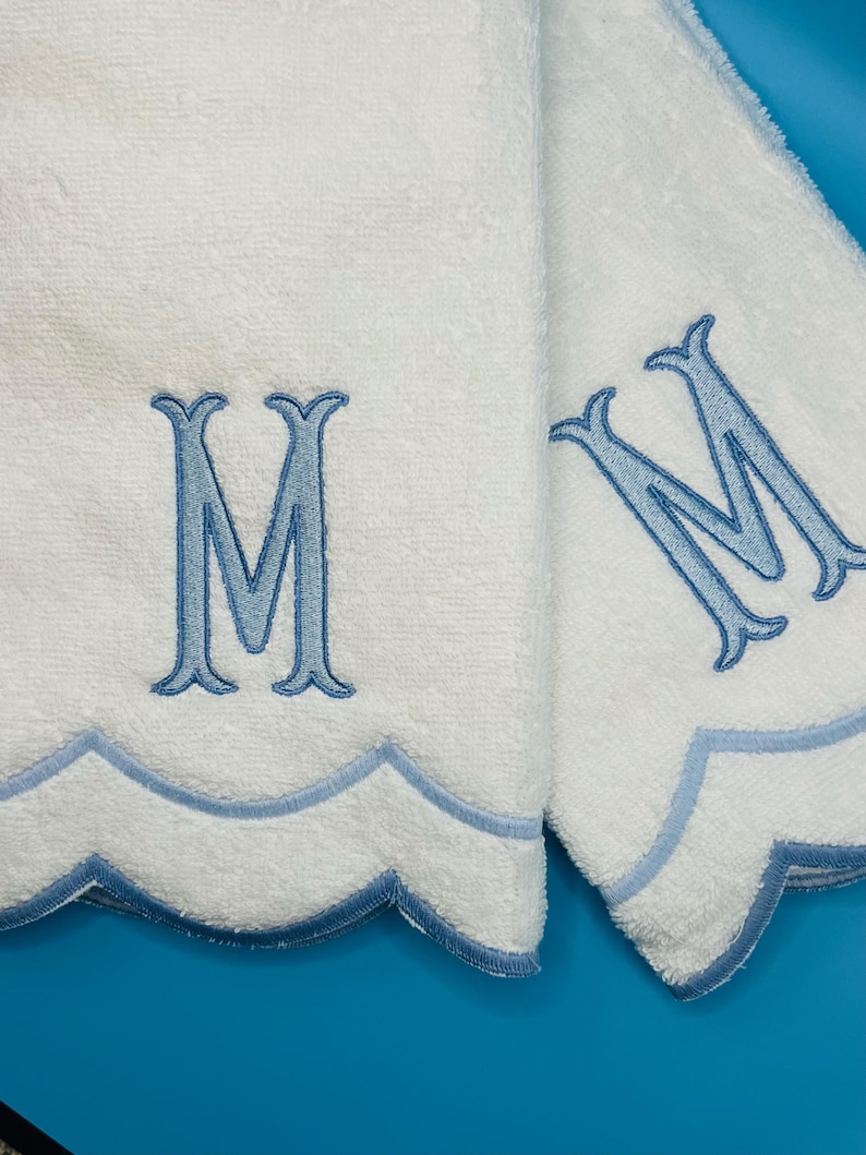 Set of Elegant Monogrammed Scalloped Edge Hand Towels - 2 PC