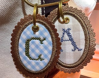 Custom Bag Tag Keychain - Embroidered Faux Leather Bag Charm