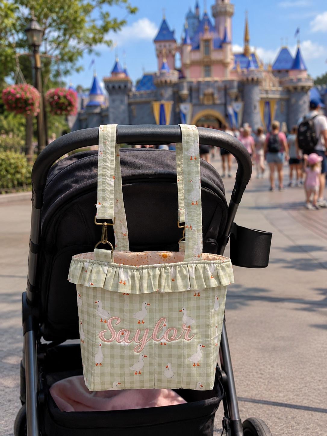 Quilted Stroller Bag with Matching Wipes Pouch, 2 in 1, Convertible to Shoulder Tote, Personalized