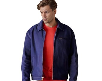 Chaqueta Clark de algodón azul para hombre, hecha a mano, estilo Kent, informal, color azul oscuro.