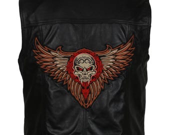 Handmade Highway Rider Mens Motorcycle Riding Genuine Leather Vest With Skull Patch