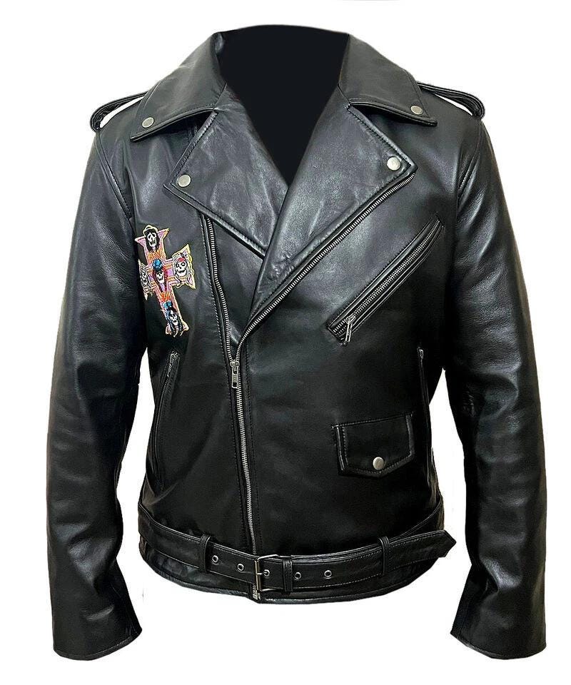 Handmade Guns N Roses Black Motorcycle Leather Jacket for Men