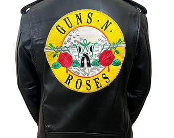 ジャケット・アウター 2016 Guns N Roses Leather Jacket Black L Handmade Guns N Roses Black Motorcycle Leather Jacket for Men