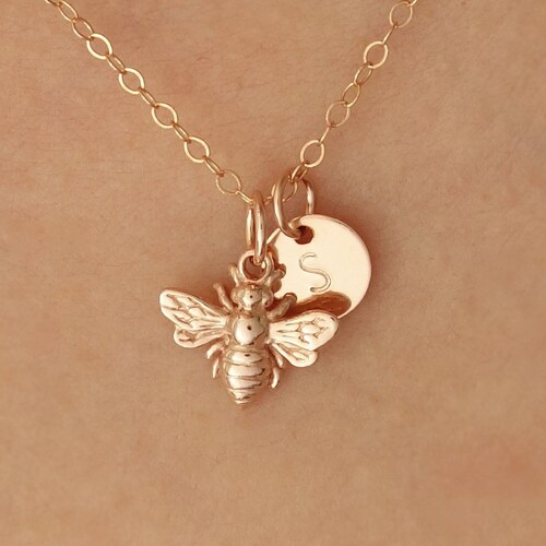 Personalized Bee Necklace Rose Gold 