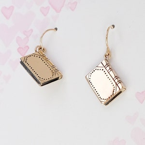 Bronze Book Dangle Earrings Graduation Back to School Gift Teacher Book Lover Writer Librarian Gift Gold Filled Ear Wires Hobby Charm