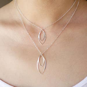 Silver Marquise Leaf Necklace Set Layering Necklace Double Two Marquis Wedding Jewelry Sterling Silver Necklace