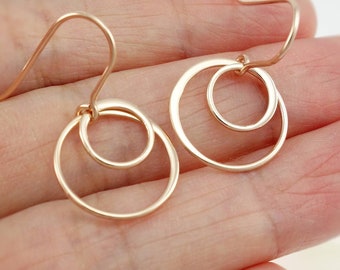 Double Hammered Open Circle Earrings Birthday Gift for Her ROSE GOLD Silver Mixed Metal Earrings Minimalist Earrings Dangle Earrings