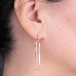 Sterling Silver Long Oval Drop Earrings, Flattened Oval Link Simple Earrings, Medium Drop Earrings, Minimalist Gift for Her Geometric Modern