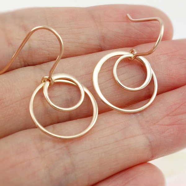 Double Hammered Open Circle Earrings Birthday Gift for Her ROSE GOLD Silver Mixed Metal Earrings Minimalist Earrings Dangle Earrings