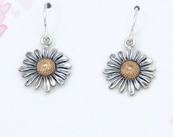 Silver Daisy Flower Dangle Earrings for Her Realistic Daisy Flower Drop Earrings Garden Flower Lover Gifts Birthday Gift for Women