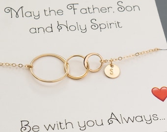 First Communion Necklace for Girl, Personalized Trinity Necklace, 14K Gold Filled Chain, Confirmation Gift