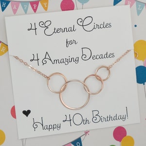 40th Birthday Gifts for Women Rose Gold Necklace Four Circle Necklace Linked 40th Anniversary Gift 4 Sisters Gift 4 Best Friend Necklace image 1