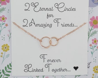 Best Friend Necklace - Two Circle Necklace - Silver Gold Rose Gold - 2 BFF Gift - 2 Best Friend Gift - Interlocking Circle Necklace