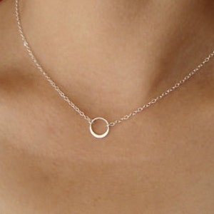 Eternal Circle Necklace in Gold or Sterling Silver, Half Hammered Circle Necklace, Everyday Simple Circle Necklace image 1