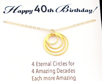 40th Birthday Gifts for Women Jewelry - Happy 40th Birthday Gift Best Friend - 4 Circle Necklace - Fortieth Birthday Gift for Her - Elegant