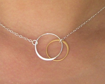 Gift Necklace SILVER AND GOLD Elegant Eternal Circles on Silver  Chain Large