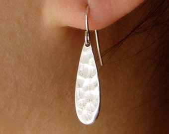 Teardrop Earrings Silver Earrings Gift Drop Dangle Earrings Hammered Teardrop Sterling Silver Bridesmaid Gift Wedding Jewelry