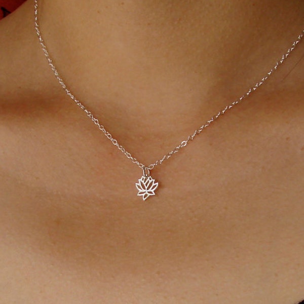 Dainty Lotus Necklace, Tiny Lotus Necklace in Gold or Silver, Lotus Flower Necklace, Small Lotus Flower Necklace, Lotus Charm Necklace