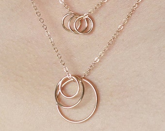 Gold Filled Circle Necklace, Layering Gold Circles Necklace,  1 Circle, 2 Circle, 3 Circle , 4 Circle, Free Floating Circles Necklace
