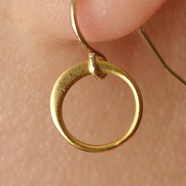 Circle Earrings Drop Earrings in Gold , hammered hoop drop & dangle earrings, bridesmaid gift idea, wedding, gift idea,everyday, simple, 9