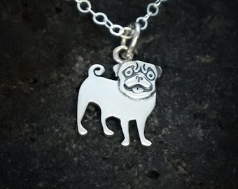 Silver Pug Necklace Adjustable Necklace Pug Mom Pug Gifts Pet Lover Gifts Small Pug Charm Pet Jewelry Dog Necklace