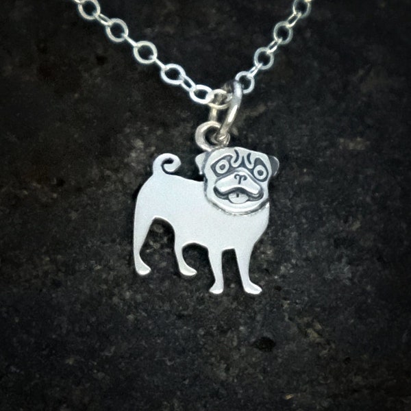 Silver Pug Necklace Adjustable Necklace Pug Mom Pug Gifts Pet Lover Gifts Small Pug Charm Pet Jewelry Dog Necklace