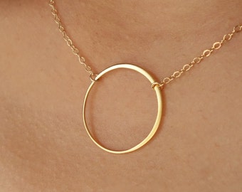 Gift Eternal Circle Necklace Sterling Silver or Gold Large Circle Necklace Holiday Hoop Necklace Infinity Bridal Karma Wedding Jewelry, 23