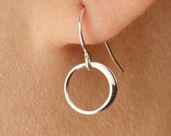 Gift Stocking Stuffer Tiny Circle Drop Earrings Sterling Silver Dainty hammered dainty circle earrings bridesmaid gift wedding, 9