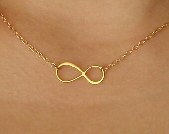 Infinity Necklace, Gold Half Flattened Infinity Necklace Delicate Jewelry Infinity Charm Bridal Gift Gold Necklace Eternity Necklace