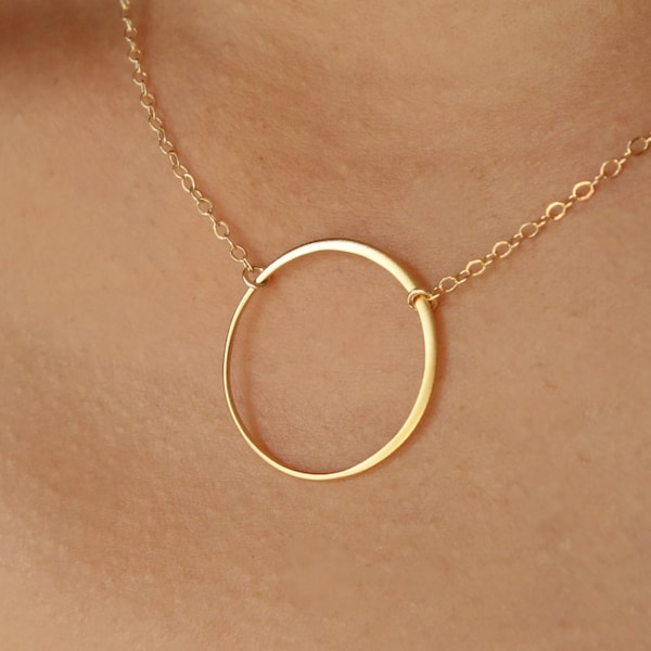 Gift Eternal Circle Necklace Sterling Silver or Gold Large Circle Necklace Holiday Hoop Necklace Infinity Bridal Karma Wedding Jewelry, 23