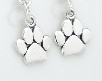 Sterling Silver Tiny Paw Print Dangle Earrings Dog Cat Lover Gift Dog Cat Mom Gift Pet Earrings for her Paw Print Pet Memorial Sympathy Gift