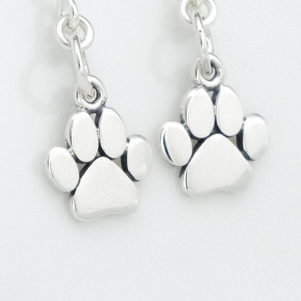 Sterling Silver Tiny Paw Print Dangle Earrings Dog Cat Lover Gift Dog Cat Mom Gift Pet Earrings for her Paw Print Pet Memorial Sympathy Gift