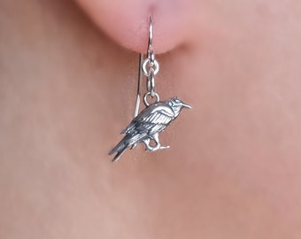 Silver Raven Dangle Earrings Raven Lover Gifts Meaningful Jewelry Gothic Halloween Jewelry Talisman Woodland Gift Spirit Animal Bird Charm