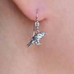 Silver Raven Dangle Earrings Raven Lover Gifts Meaningful Jewelry Gothic Halloween Jewelry Talisman Woodland Gift Spirit Animal Bird Charm