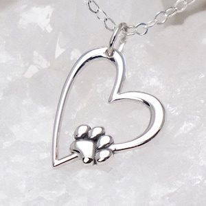 Silver Heart Charm with Paw Print Necklace Adjustable Necklace Tiny Paw Print Charm Gifts Dog Cat Mom Gifts Pet Gift   Animal Lover Gifts
