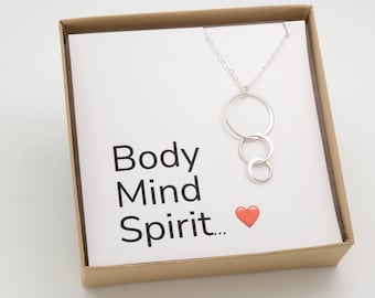 Silver Three Circle Necklace - Body Mind Spirit - Zen Spiritual Yoga Gift - Three Circles Meaningful Gift - Minimalist Everyday Simple