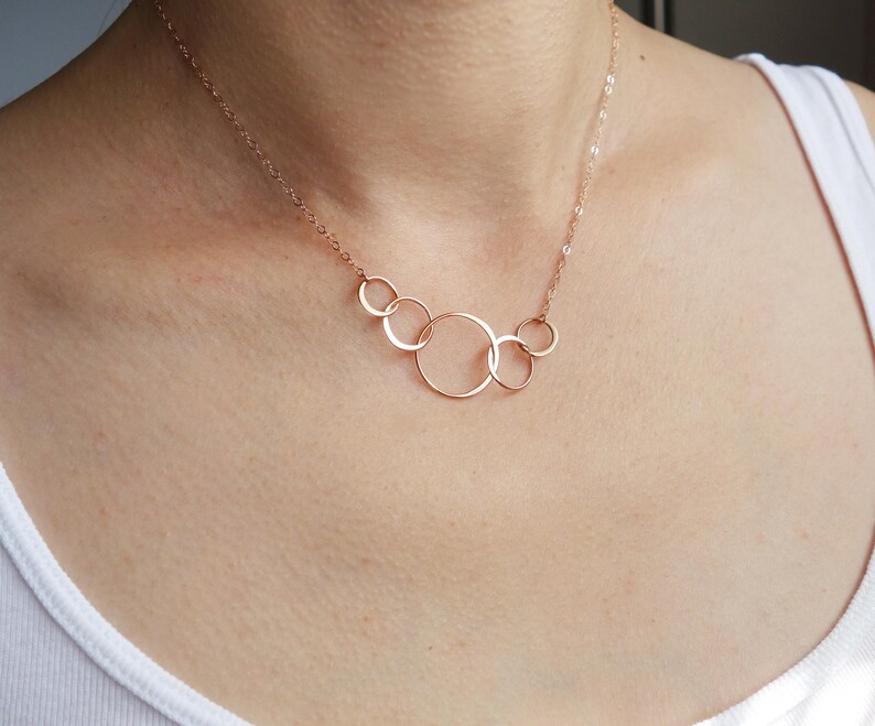 40th Birthday Gifts for Women Rose Gold Necklace Four Circle Necklace Linked 40th Anniversary Gift 4 Sisters Gift 4 Best Friend Necklace image 9