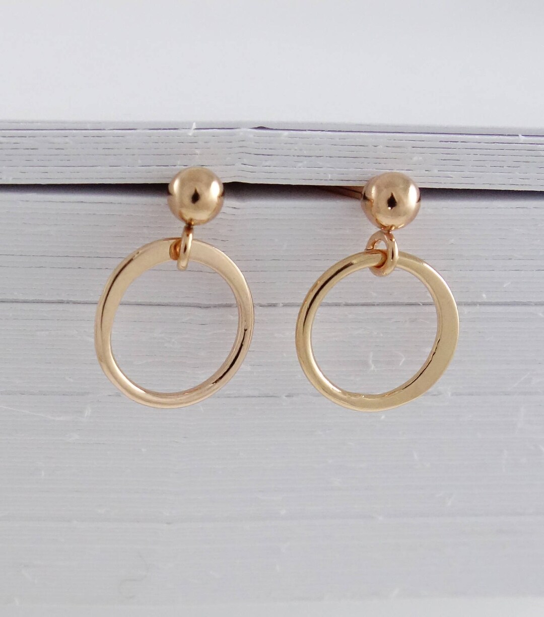 Rose Gold Post Earrings Rose Gold Stud Earrings Stocking Stuffer for Her Tiny Circle Drop Rose